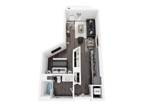 Floor plan for studio, 1 bath, 616 sqft